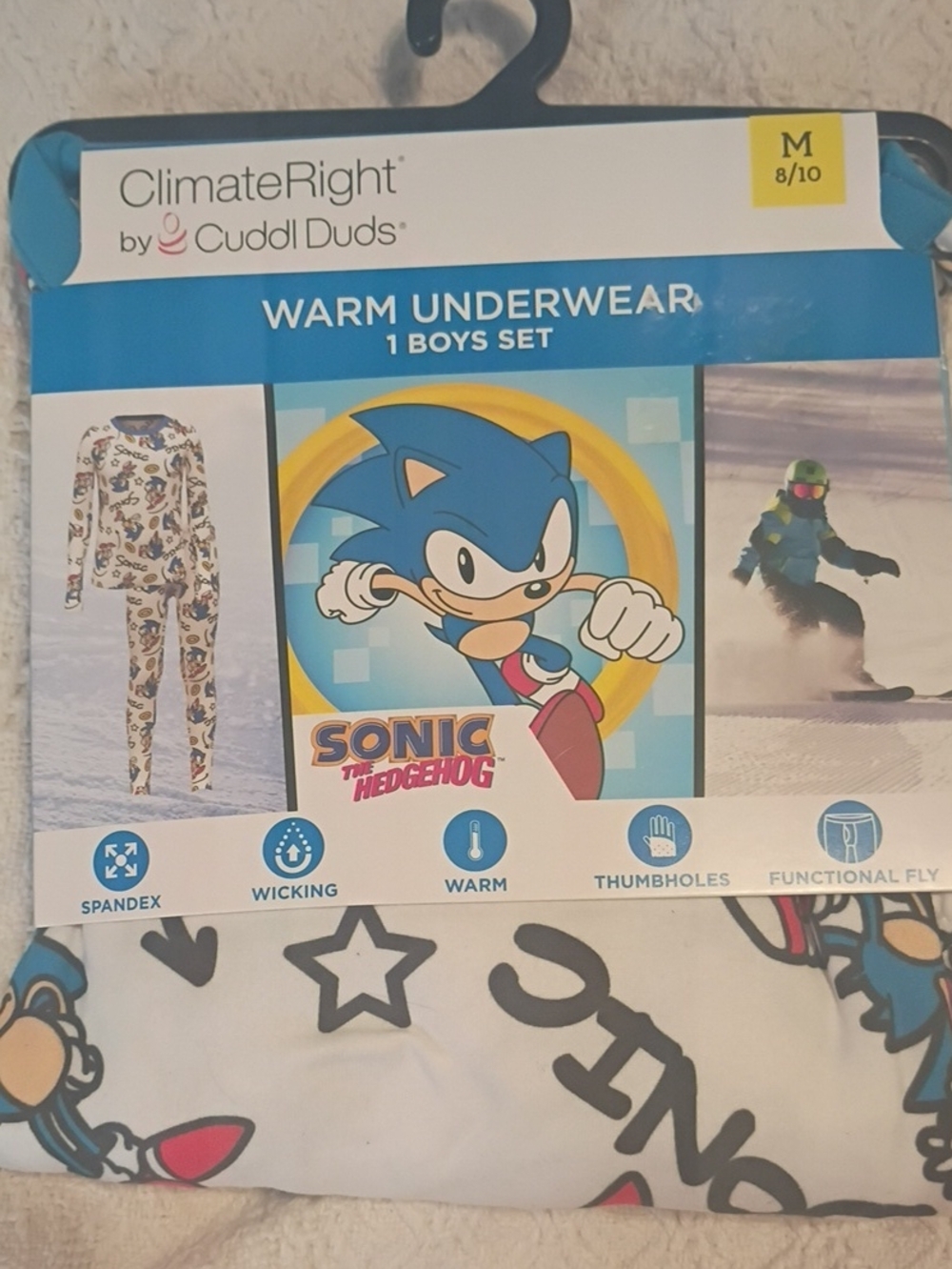 Cuddl Duds Sonic the Hedgehog Boys White & Blue Warm One-Piece